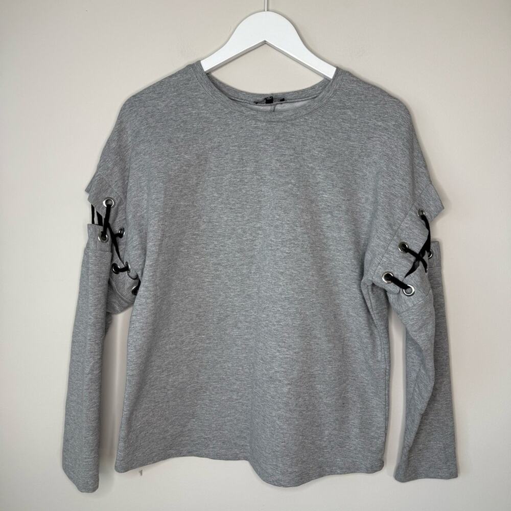 DREW | Gray Lace Together Sleeve Sweatshirt Size Small
